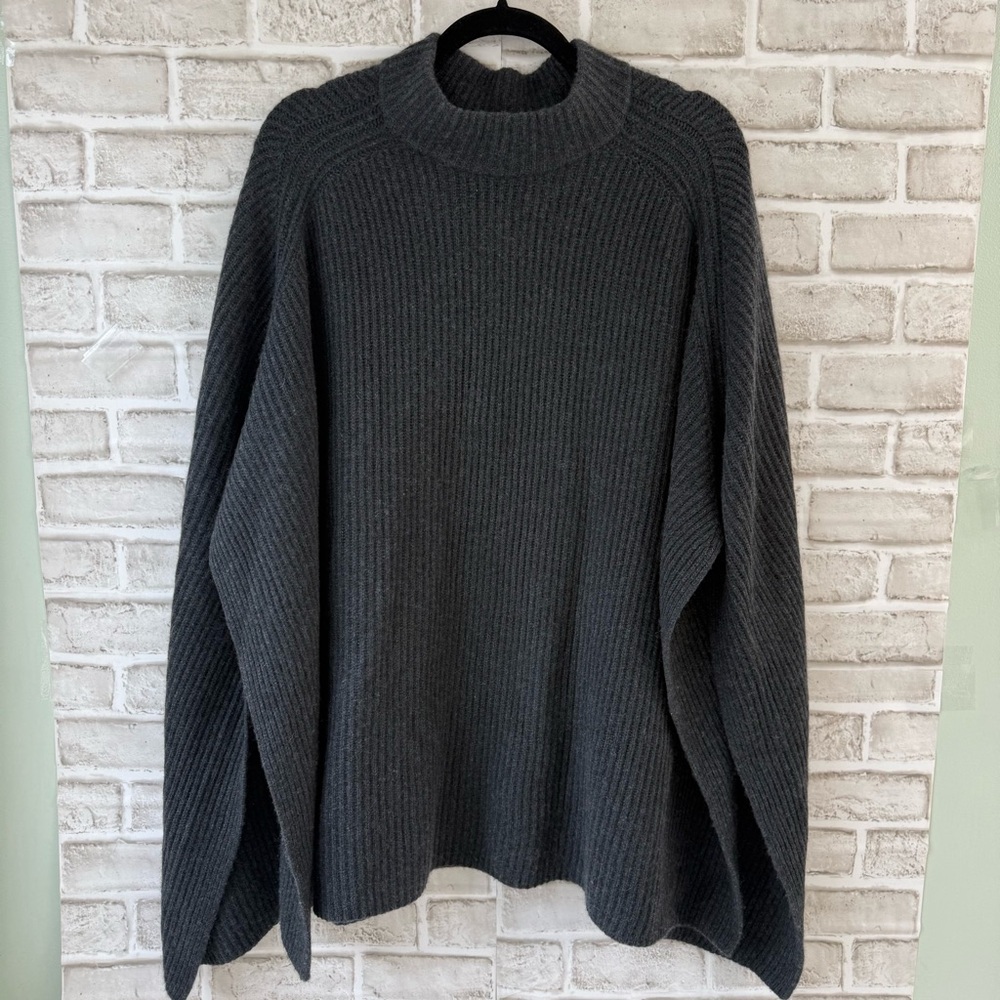 Halogen 100% Cashmere mock neck sweater poncho OS